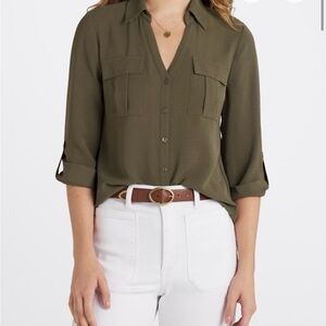 Stitch Fix Fortune + Ivy Olive Green Button-Front Women’s Blouse